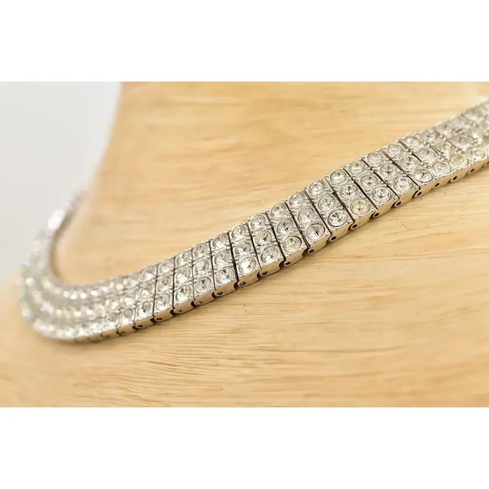 Vintage Crystal Collar Necklace Pave Rhinestone Crystal Sparkle Heavy Y2K BinBD
